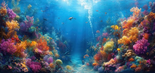 Fototapeta premium Vibrant Underwater Coral Reef Paradise: A Stunning Ocean Scene