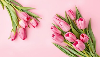 Overhead Shot Pink Tulips Bouquet