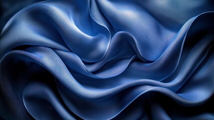 Fototapeta premium Fluid, draped, deep blue silk fabric. Intricate folds and curves