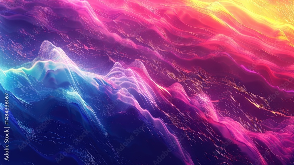 Poster abstract picture micro light sparkling particle represent data flow vivid flowing wave with high tec