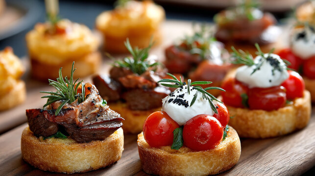 Delicious appetizer canapes catering food for party events and restaurant menu ideas gourmet food photography 