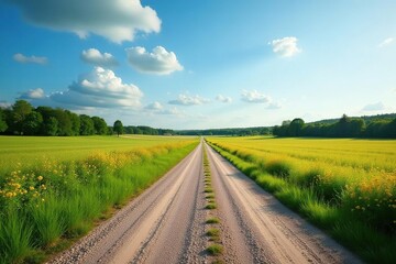 Three roads converge at rural crossroads, sunny day, journey, crossroads, horizon