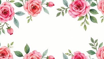 Delicate watercolor roses & leaves, repeat pattern, plant, background, pattern