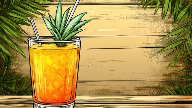 Tropical refreshment illustration vibrant cocktail pineapple gar