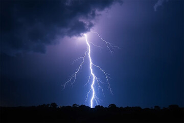 Lightning Bolt Strikes Dramatic Night Sky Intense Storm Weather Phenomenon Natural Power Stormy