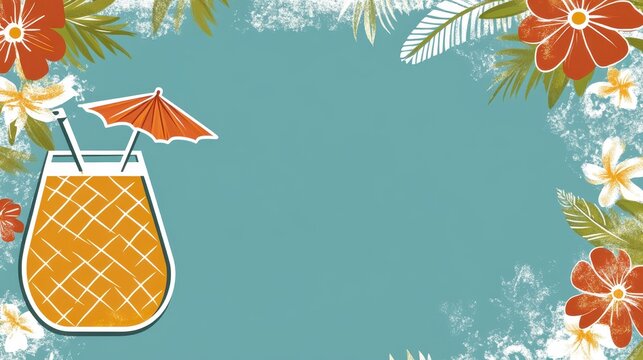 Tropical holiday vacation theme pineapple cocktail with floral f