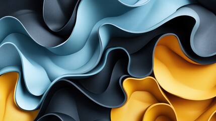 Abstract wavy shapes in blue, dark blue and yellow