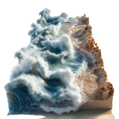 Obraz premium Dynamic ocean waves crashing on sandy shore.