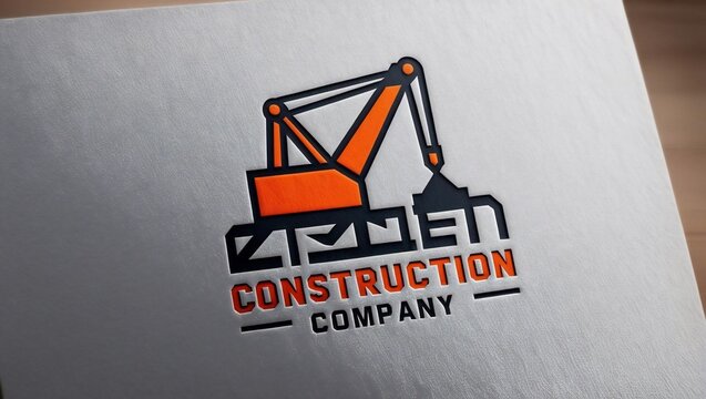 Modern Construction Company Logo with Bold Crane Icon Design