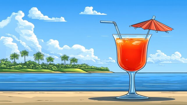 Pixelated paradise a tropical escapade with cool drink on sunny