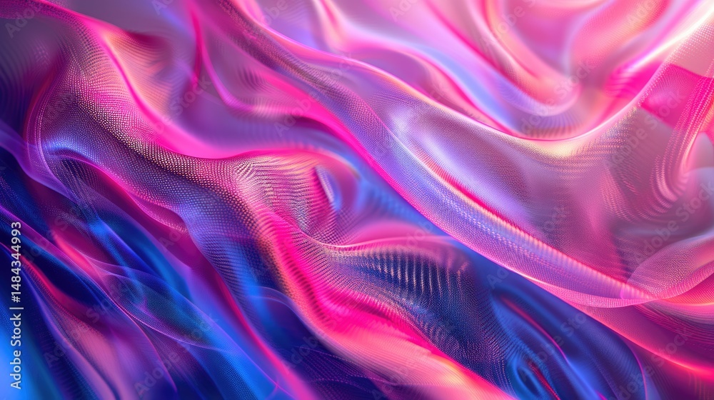 Poster 3d abstract mesh fabric with pink and blue waves. textured and fluid design. background image of red