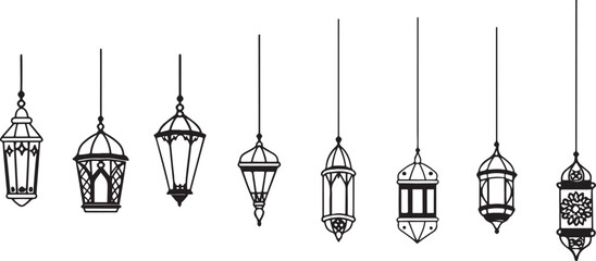 Islamic and Middle Eastern Lantern Illustrations Set.