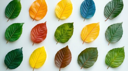 Fototapeta premium Colorful autumn leaves arranged on white background