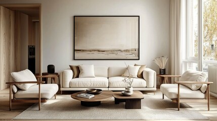 Scandinavian-Style Living Room Chic White Sofa and Armchairs in Modern Home Interior Design