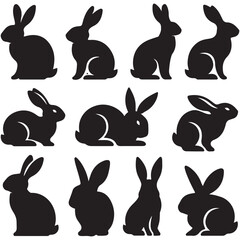 Fototapeta premium set of vector different type of bunny silhouettes