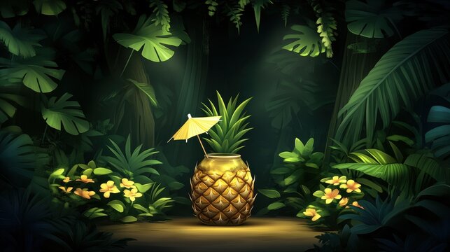 Lush tropical fantasy a whimsical pineapple cocktail in a hidden