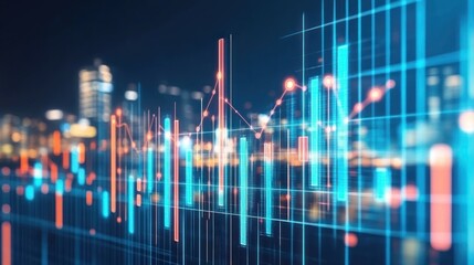 Naklejka premium Night city financial data overlay