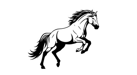 Dynamic Black and White Horse Silhouette Leaping Against a White Background