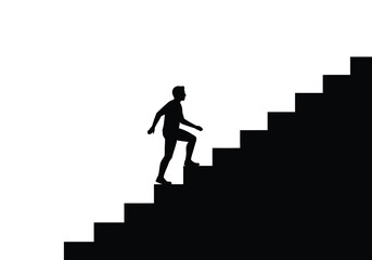 Climbing stairs silhouette. This image is a black silhouette of a person climbing stairs, symbolizing progress, achievement, and upward movement. Vector clipart illustration design.