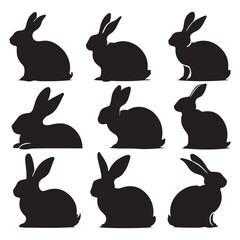 set of vector different type of bunny silhouettes