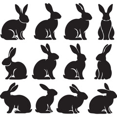 set of vector different type of bunny silhouettes
