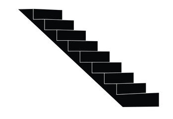 Stairs silhouette. This image is a black silhouette of a set of stairs, representing vertical movement and levels. Vector clipart illustration design.