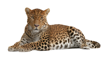 Fototapeta premium Leopard lying down isolated on a transparent background