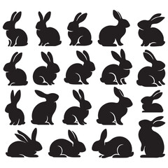 set of vector different type of bunny silhouettes