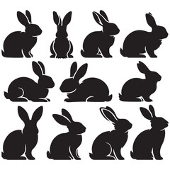 set of vector different type of bunny silhouettes