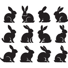 set of vector different type of bunny silhouettes