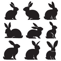 set of vector different type of bunny silhouettes