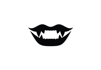 Obraz premium Vampire teeth silhouette. This image is a black silhouette of a mouth with prominent sharp fangs, characteristic of a vampire. Vector clipart illustration design.