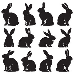 set of vector different type of bunny silhouettes
