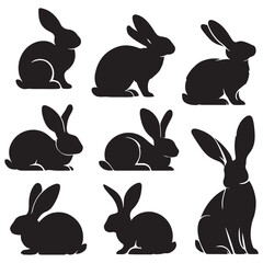 set of vector different type of bunny silhouettes