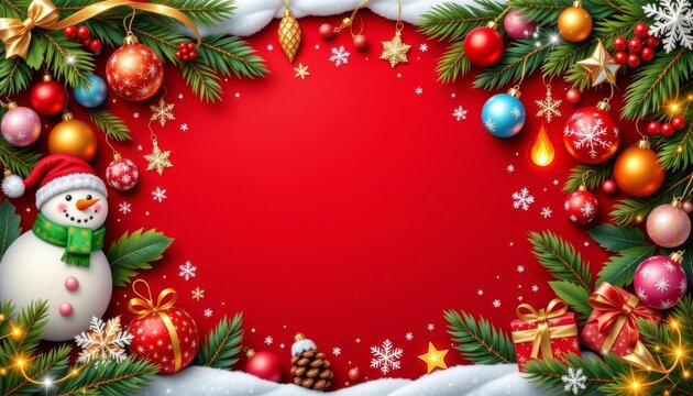 brighten up your holiday decor with this cheerful merry christmas sign banner frame, featuring a bold red background and a delightful assortment of colorful decorations