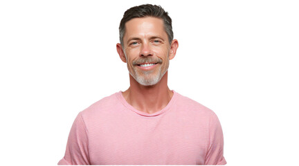 Fototapeta premium Man smiling in a pink striped shirt isolated on a transparent background