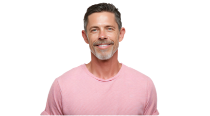 Man smiling in a pink striped shirt isolated on a transparent background