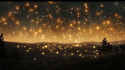 Glowing lights landscape night sky