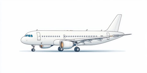 Commercial airplane aircraft sideview detailed illustration. Jet airliner transport for aviation travel. Passenger flight and airline, modern aviation technology, isolated professional graphic,