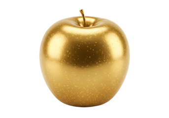 Gold apple isolated on transparent background Generative Ai.
