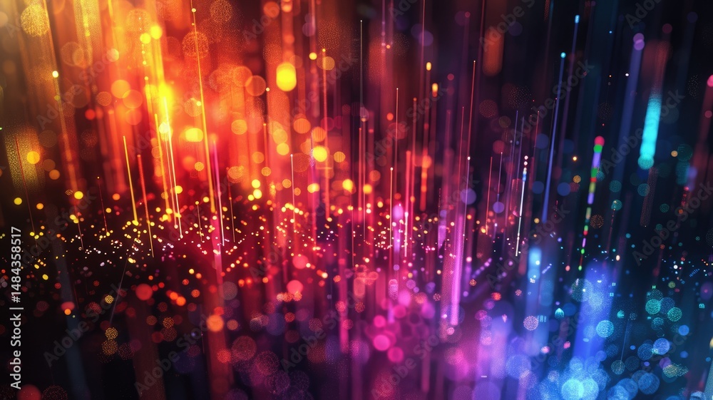 Poster abstract picture micro light sparkling particle represent data flow vivid flowing wave with high tec