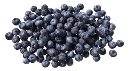 Pile of fresh blueberries isolated on a transparent background