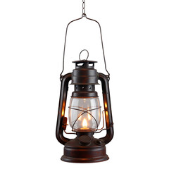 Vintage Kerosene Lantern with Glowing Flame and Detailed Metal on Transparent Background