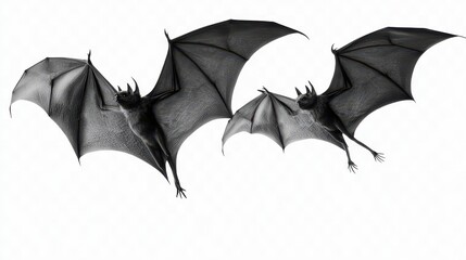 Two Bats in Flight  Isolated on White Background
