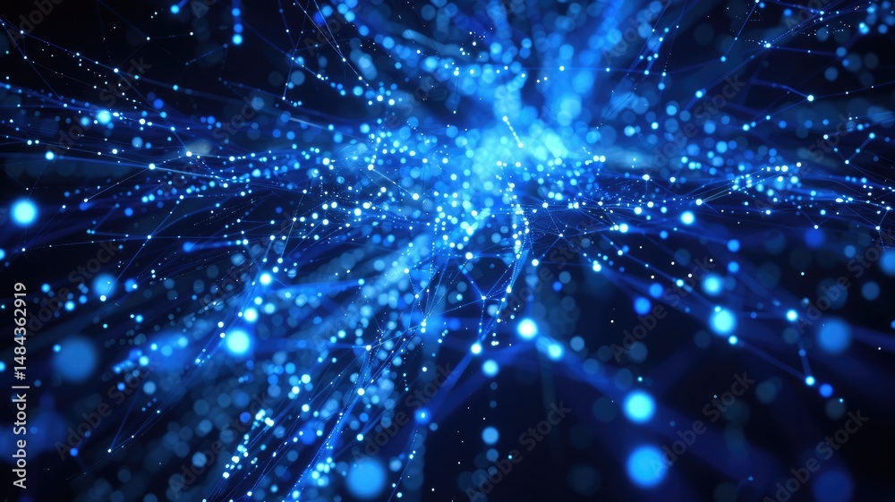 Poster abstract picture micro light sparkling particle represent data flow vivid flowing wave with high tec