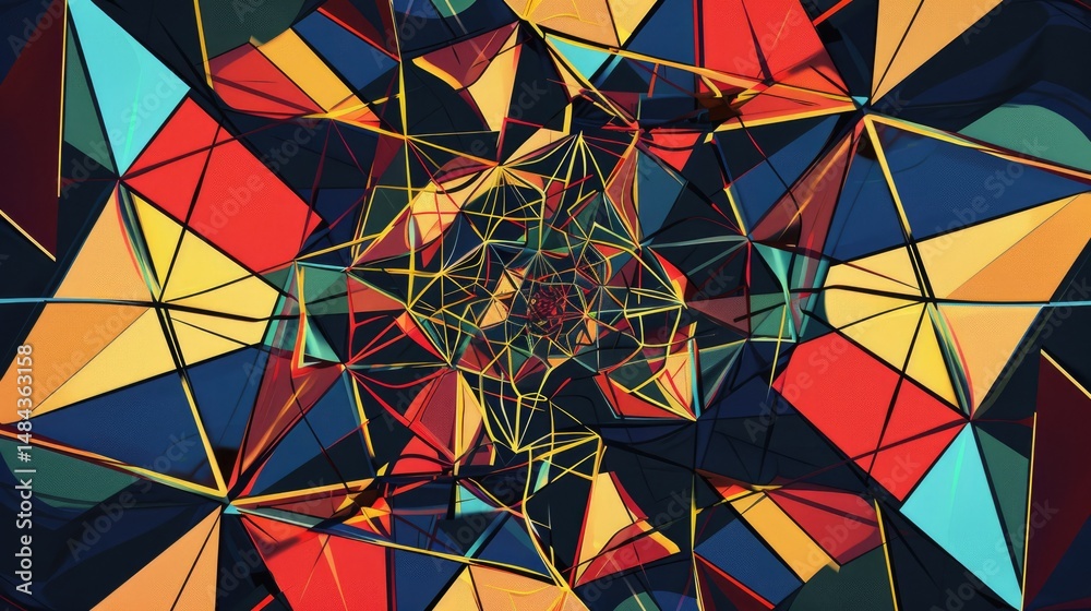 Fototapete Colorful geometric abstract design with overlapping shapes. Vibrant color geometric shape Background image of geometric shape Ideal. Digital artwork of vibrant color of retro shape texture. AIG51.