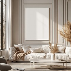 Cozy Modern Living Room with Natural Light, Soft Furnishings, and Minimalist Decor Elements