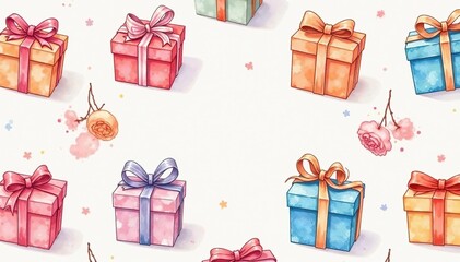 Subtle watercolor gift box pattern, pastel shades, delicate design , design, light