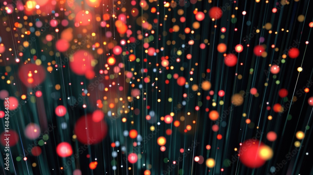 Poster abstract visualization of glowing dots and lines on a dark background. digital artwork of glowing vi