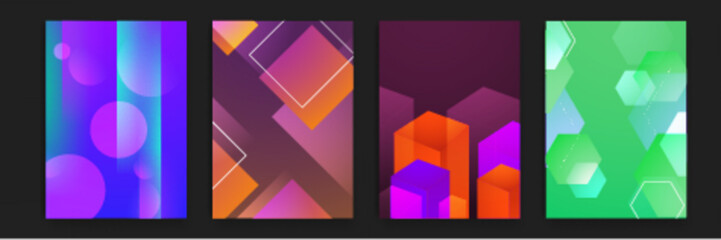 Fototapeta premium Four abstract backgrounds with geometric shapes. Suitable for modern digital designs, branding, websites, and social media visuals.
